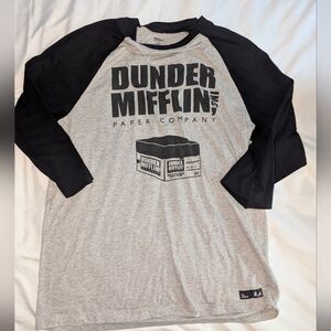 The Office Adult Large Dunder Mifflin 3/4‎ length sleeve Graphic T-Shirt